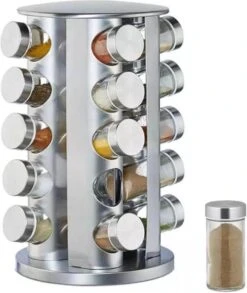 SensaHome 360 Graden Roteerbare Kruidencarrousel - Kruidenrek/Kruidenmolen - 20 Kruidenpotjes - 5 Laags - Draaibaar - 20 Specerijen Potjes - Specerijenmolen