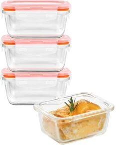 Lock&Lock Glazen (mini) Vershoudbakjes - Glazen Bakjes Met Deksel - Airfryer Bakjes - Set Van 4 Stuks - 160ml