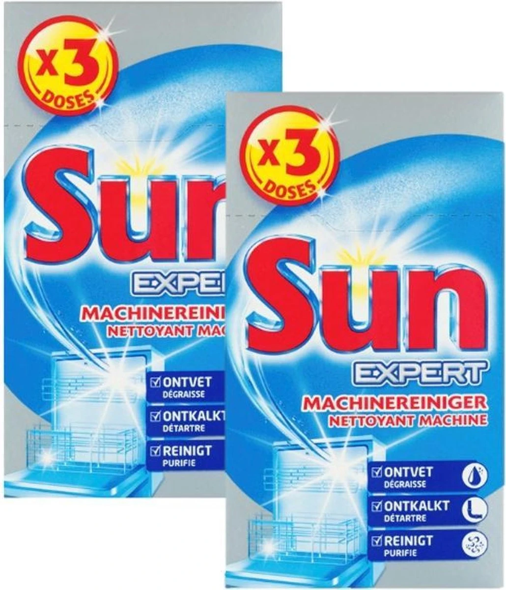 SUN® Sun - Vaatwasmachinereiniger - Pak 3 Dosissen - 2 Stuks 1 SUN® Sun - Vaatwasmachinereiniger - Pak 3 Dosissen - 2 Stuks