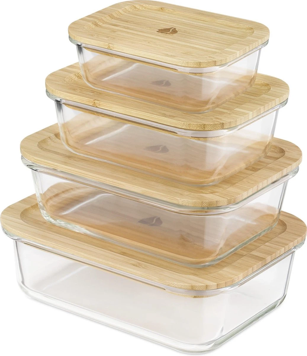 Navaris Glazen Vershoudbakjes - Set Van 4 - Meal Prep Bakjes Met Bamboe Deksel - 4x Vershouddoos Van Glas - BPA-vrij - Bakjes In 4 Maten 5 Navaris Glazen Vershoudbakjes - Set Van 4 - Meal Prep Bakjes Met Bamboe Deksel - 4x Vershouddoos Van Glas - BPA-vrij - Bakjes In 4 Maten - Afbeelding 5
