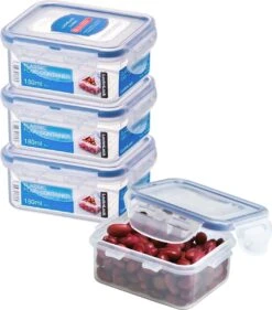 Lock&Lock (mini) Vershoudbakjes Set Met Deksel - Bewaardozen Voedsel - Snackdoosjes - Set Van 4 Stuks - Klein - 180 Ml - Transparant