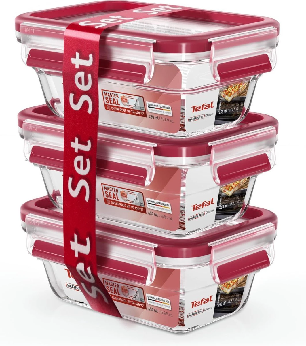 Tefal MasterSeal Glass - 3 X 450 Ml - Rechthoekig 4 Tefal MasterSeal Glass - 3 X 450 Ml - Rechthoekig - Afbeelding 4