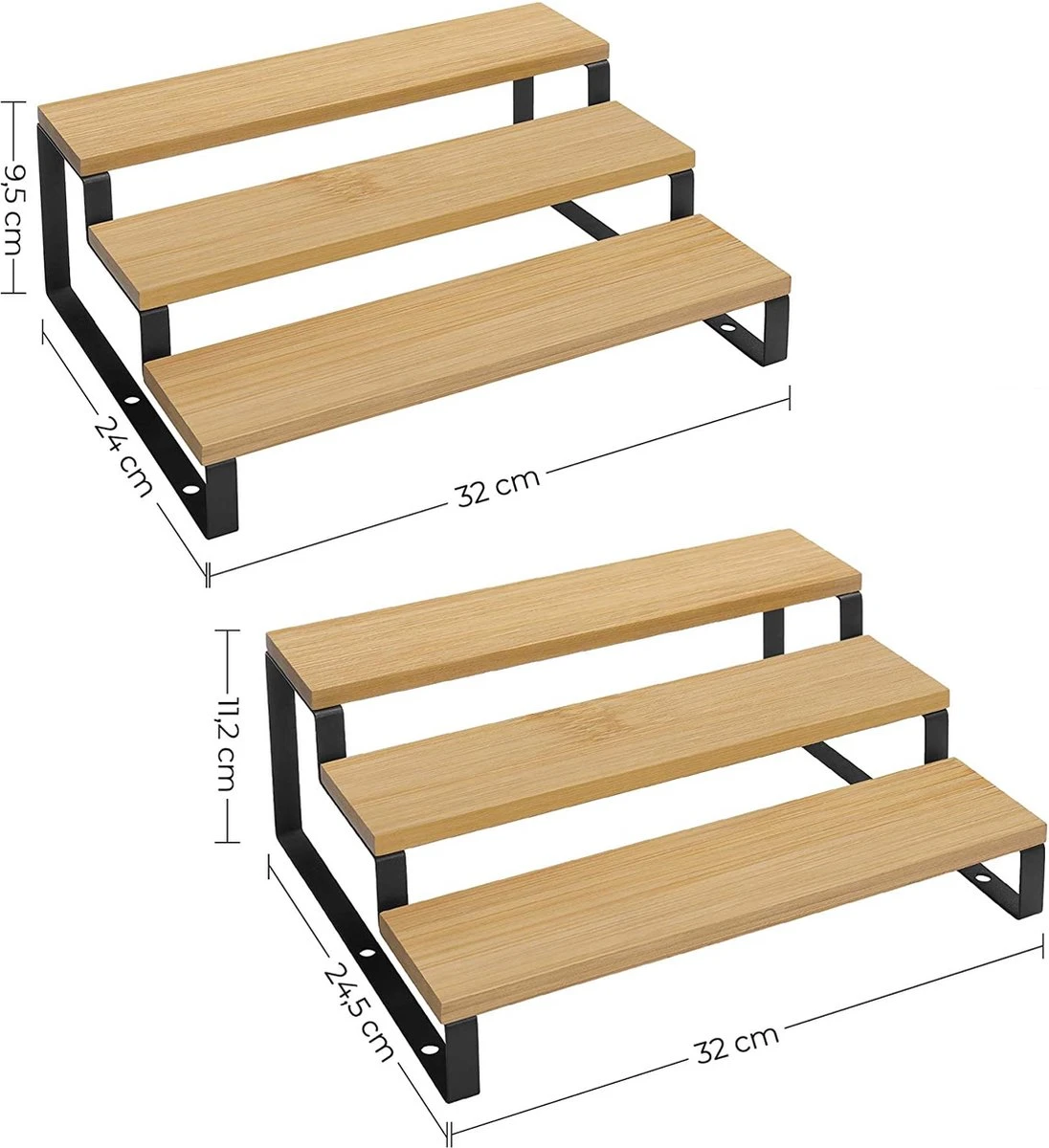 Kruidenrekken, Set Van 2, Keukenrekken, Met 3 Planken, Bamboe, Uitschuifbaar, Stapelbaar, Voor Keuken, Werkblad, Zwart 7 Kruidenrekken, Set Van 2, Keukenrekken, Met 3 Planken, Bamboe, Uitschuifbaar, Stapelbaar, Voor Keuken, Werkblad, Zwart - Afbeelding 7