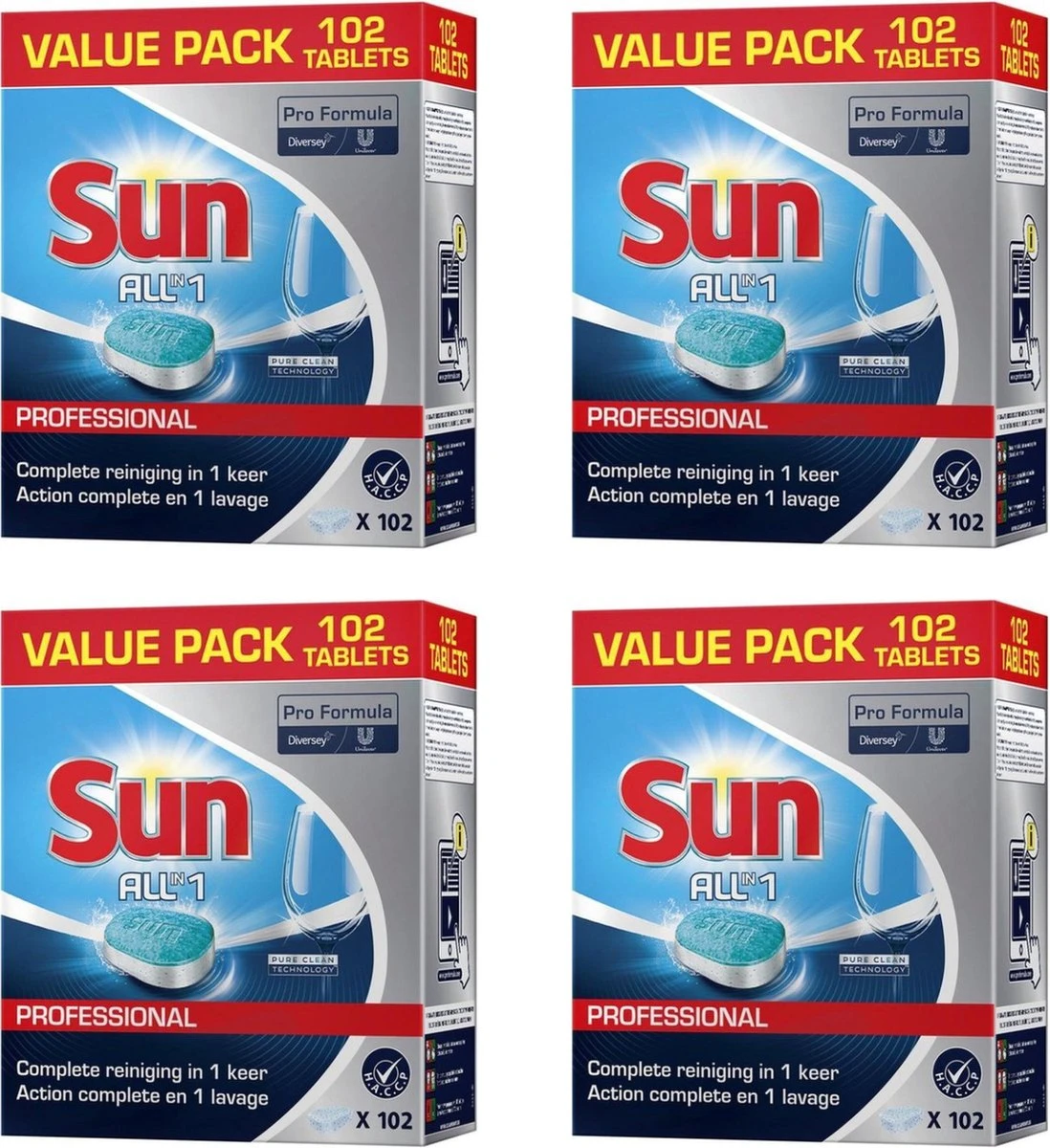 SUN® Sun Pro Formula All-in-1 Vaatwastabletten - Jaarbox - 4 X102 St 1 SUN® Sun Pro Formula All-in-1 Vaatwastabletten - Jaarbox - 4 X102 St