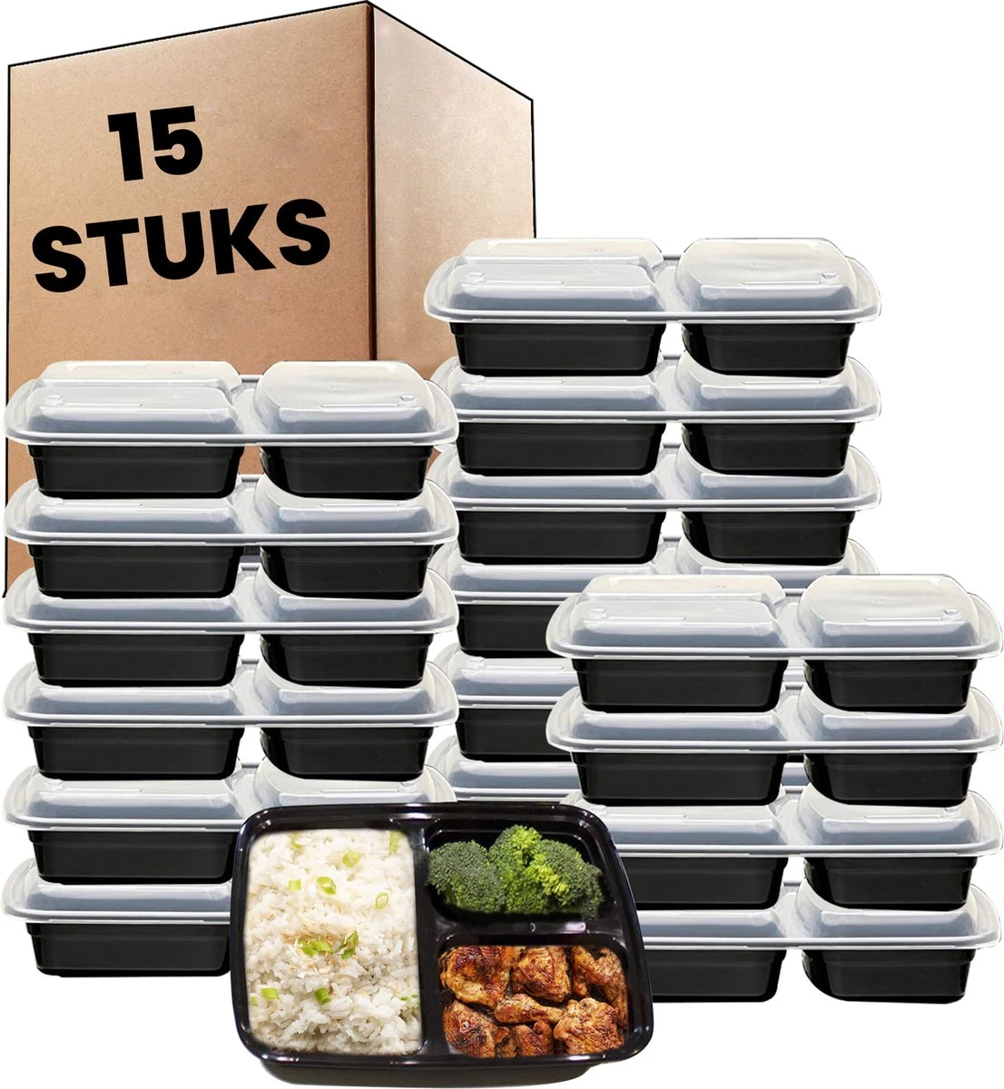 Meal Prep Bakjes - 15 Stuks - 3 Compartimenten - Vershouddoos - Lunchbox - Plastic Bakjes Met Deksel - Magnetronbestendig - Vaatwasserbestendig - Vriezerbestendig 1 Meal Prep Bakjes - 15 Stuks - 3 Compartimenten - Vershouddoos - Lunchbox - Plastic Bakjes Met Deksel - Magnetronbestendig - Vaatwasserbestendig - Vriezerbestendig