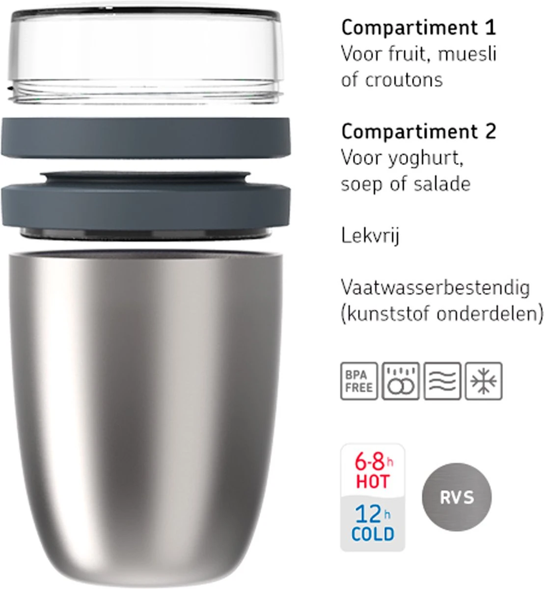 Mepal – Isoleer Lunchpot Ellipse – Houdt Je Eten 6-8 Uur Warm En 12 Uur Koud – Titanium – 2 Compartimenten – Soep Beker To Go – Yoghurt Beker Muesli - Thermos Lunchbox 3 Mepal – Isoleer Lunchpot Ellipse – Houdt Je Eten 6-8 Uur Warm En 12 Uur Koud – Titanium – 2 Compartimenten – Soep Beker To Go – Yoghurt Beker Muesli - Thermos Lunchbox - Afbeelding 3