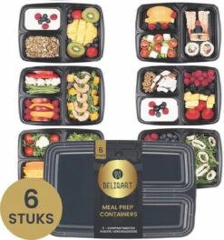 Meal Prep Bakjes - 6 Stuks - 3 Compartimenten - Vershoudbakjes - Meal Prep - 1L - Magnetron Bakjes Met Deksel - Vershouddoos