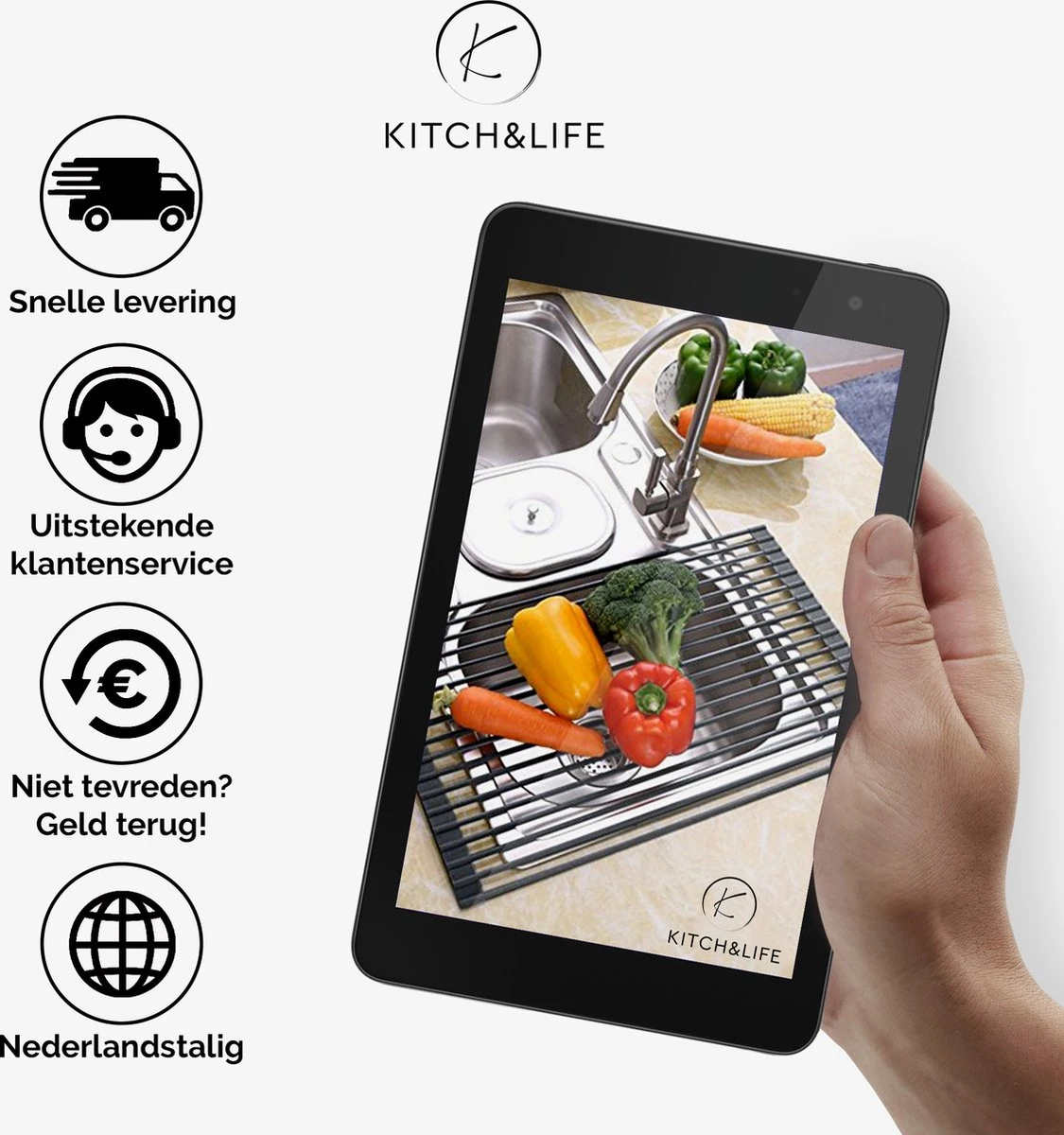 Kitch&Life Afdruiprek Oprolbaar - Mat Zwart - Pannenonderzetter - Afdruipmat - Keukenrek 3-in-1 7 Kitch&Life Afdruiprek Oprolbaar - Mat Zwart - Pannenonderzetter - Afdruipmat - Keukenrek 3-in-1 - Afbeelding 7