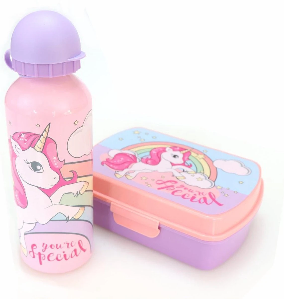 Broodtrommel + Drinkfles Unicorn | Lunchbox Voor Kinderen | Eenhoorn Roze LS03a 5 Broodtrommel + Drinkfles Unicorn | Lunchbox Voor Kinderen | Eenhoorn Roze LS03a - Afbeelding 5