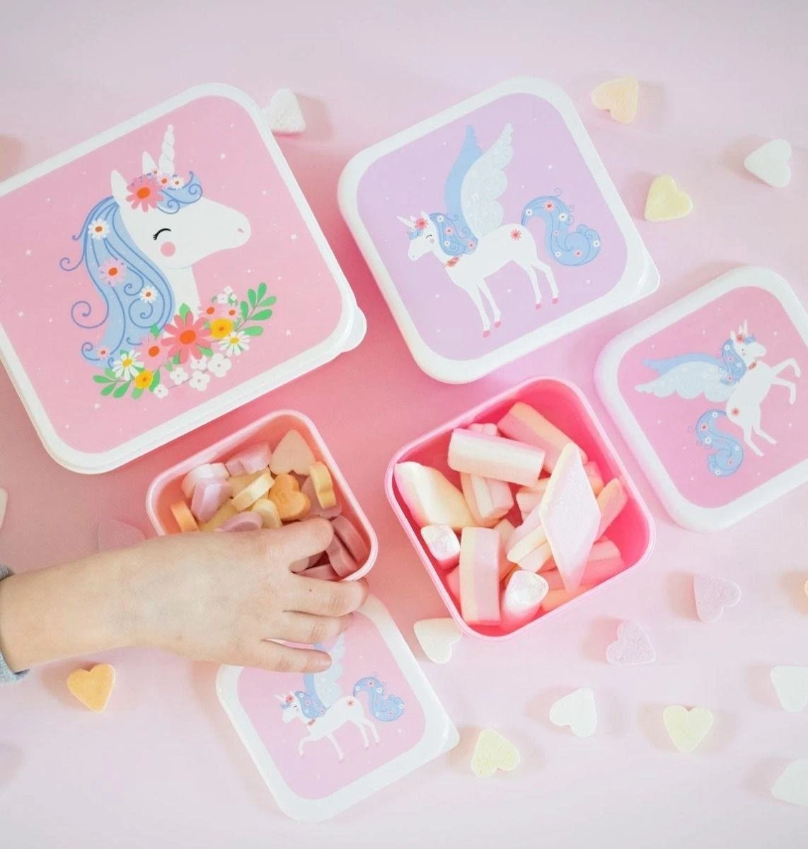 A Little Lovely Company - Brooddoos - Broodtrommel - Lunch & Snack Box Set Van 4 - Eenhoorn 5 A Little Lovely Company - Brooddoos - Broodtrommel - Lunch & Snack Box Set Van 4 - Eenhoorn - Afbeelding 5