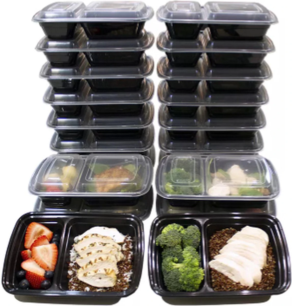 Meal Prep Bakjes - 20 Stuks - 2 Compartimenten - Vershoudbakjes - Meal Prep - 1L - Magnetron Bakjes Met Deksel - Vershouddoos 2 Meal Prep Bakjes - 20 Stuks - 2 Compartimenten - Vershoudbakjes - Meal Prep - 1L - Magnetron Bakjes Met Deksel - Vershouddoos - Afbeelding 2
