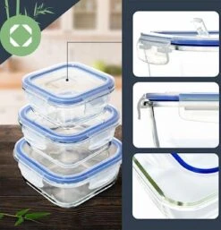 Klarstein Vierkante Glazen Box - Set Van 3 Vershoudbakjes : 800 Ml /620 Ml / 320 Ml - Met Deksel - Luchtdicht - Lekvrij -Mepal Shop 1153x1200 2