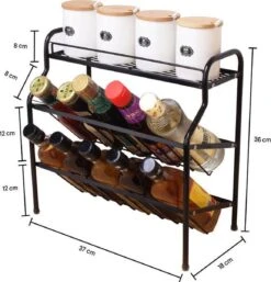 Zindoo Kruidenrek Zwart 3-laags Staand - Specerijen Rek - Kruiden Rek - Duurzaam RVS - Anti Slip Onderzijde - Specerijenstandaard – Keukenorganizer - Spice Rack - Kitchen Rack - Spice Organizer Keukenaccessoire - ZIN-SR05 -Mepal Shop 1154x1200 1