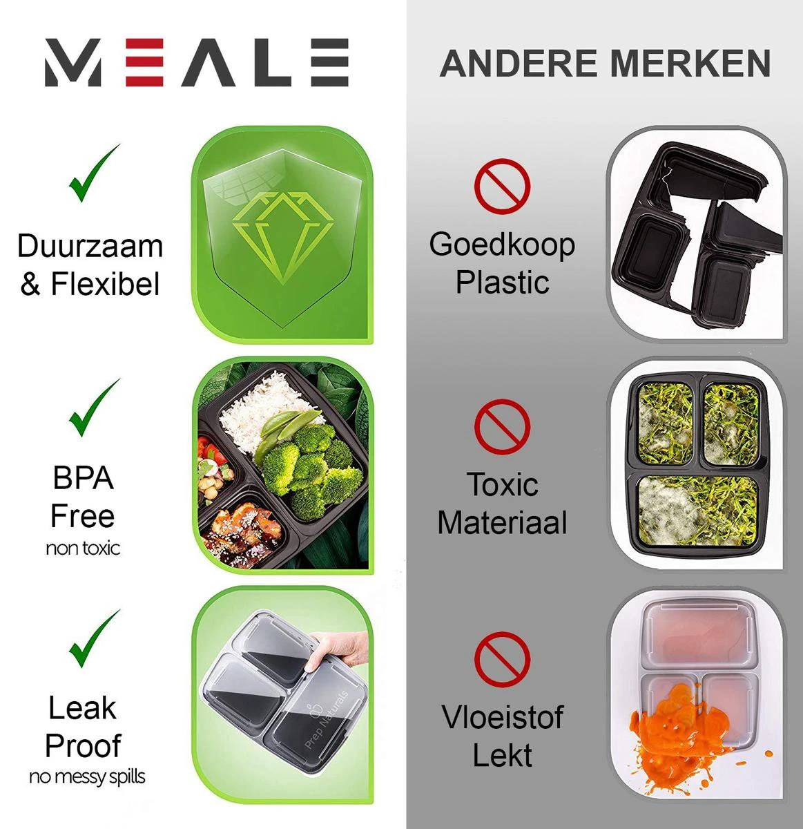 MEALE® - Meal Prep Bakjes 14 Stuks + Bestekhouder - 3 Vakken - BPA Vrij - Vershoud Lunchbox - Food Prep Containers - Maaltijdbakjes 5 MEALE® - Meal Prep Bakjes 14 Stuks + Bestekhouder - 3 Vakken - BPA Vrij - Vershoud Lunchbox - Food Prep Containers - Maaltijdbakjes - Afbeelding 5