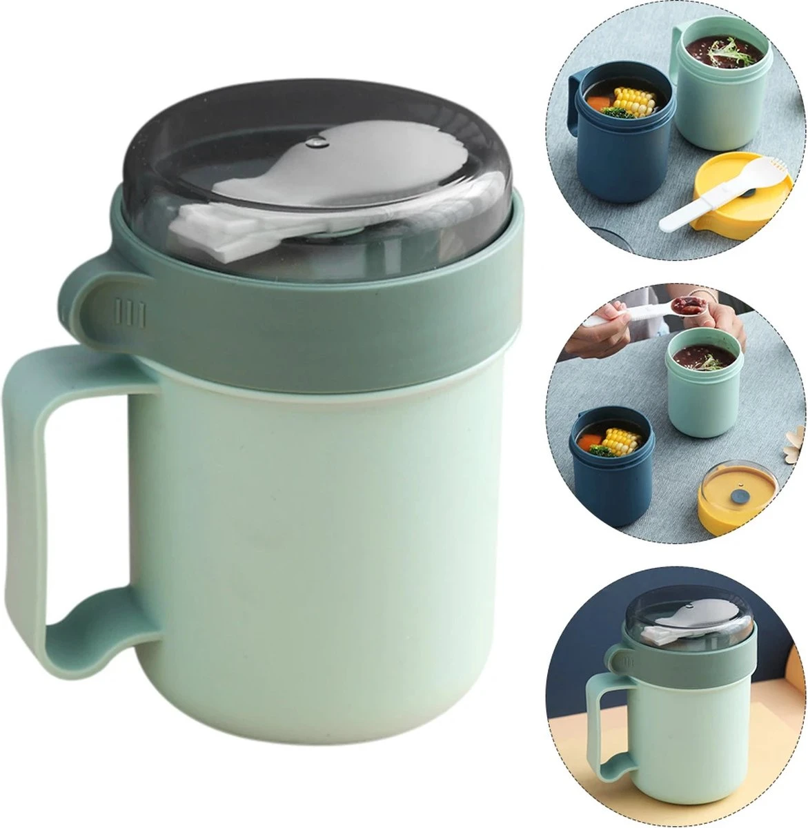 Soepbeker Magnetron Met Hendel - Groen 500ml - Hitte Bestendige Beker - Lunchcontainer - Yoghurt To Go - Soepbeker To Go - Inclusief Lepel/vork 4 Soepbeker Magnetron Met Hendel - Groen 500ml - Hitte Bestendige Beker - Lunchcontainer - Yoghurt To Go - Soepbeker To Go - Inclusief Lepel/vork - Afbeelding 4