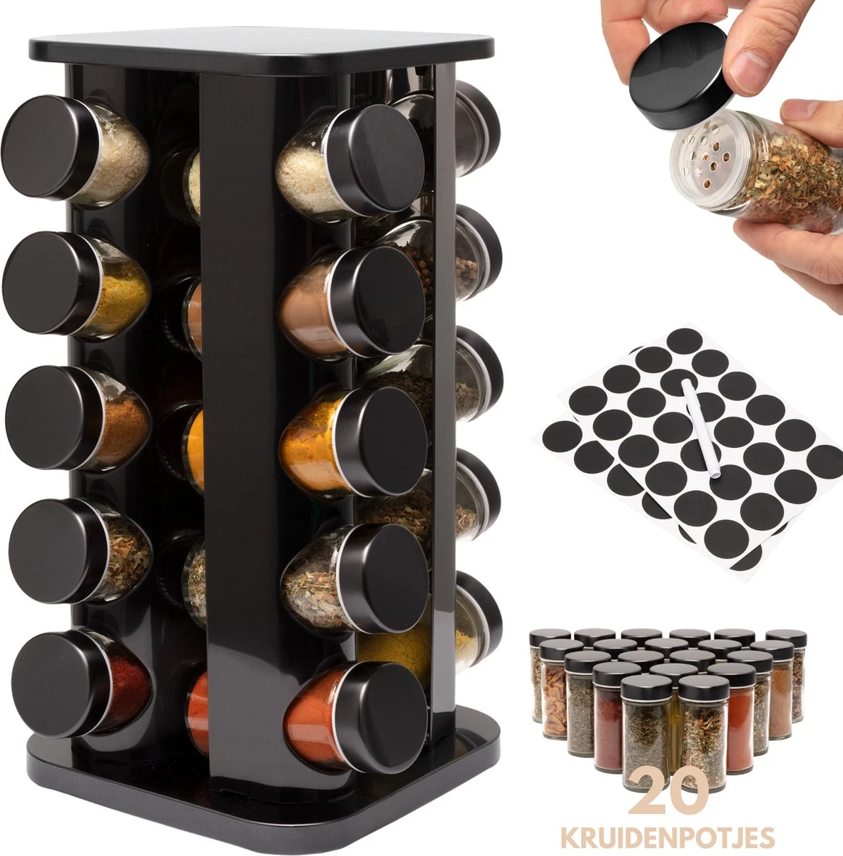 Pazzo Goods - Kruidenrek Staand - Kruidenrek Met Potjes - Zwart - RVS - Kruidenrek Draaibaar - 20 Kruidenpotjes - Inclusief Stickers & Stift - Kruiden Carrousel 1 Pazzo Goods - Kruidenrek Staand - Kruidenrek Met Potjes - Zwart - RVS - Kruidenrek Draaibaar - 20 Kruidenpotjes - Inclusief Stickers & Stift - Kruiden Carrousel