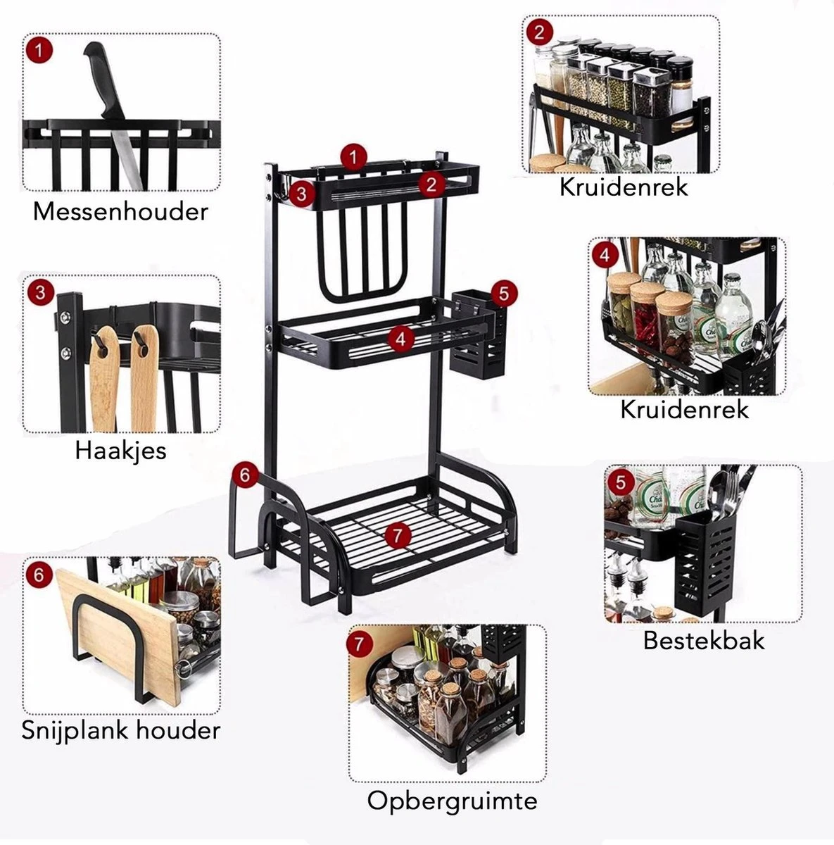 Sens Design Kruidenrek Staand – Keukenrek Voor Kruidenpotjes - Zwart 2 Sens Design Kruidenrek Staand – Keukenrek Voor Kruidenpotjes - Zwart - Afbeelding 2