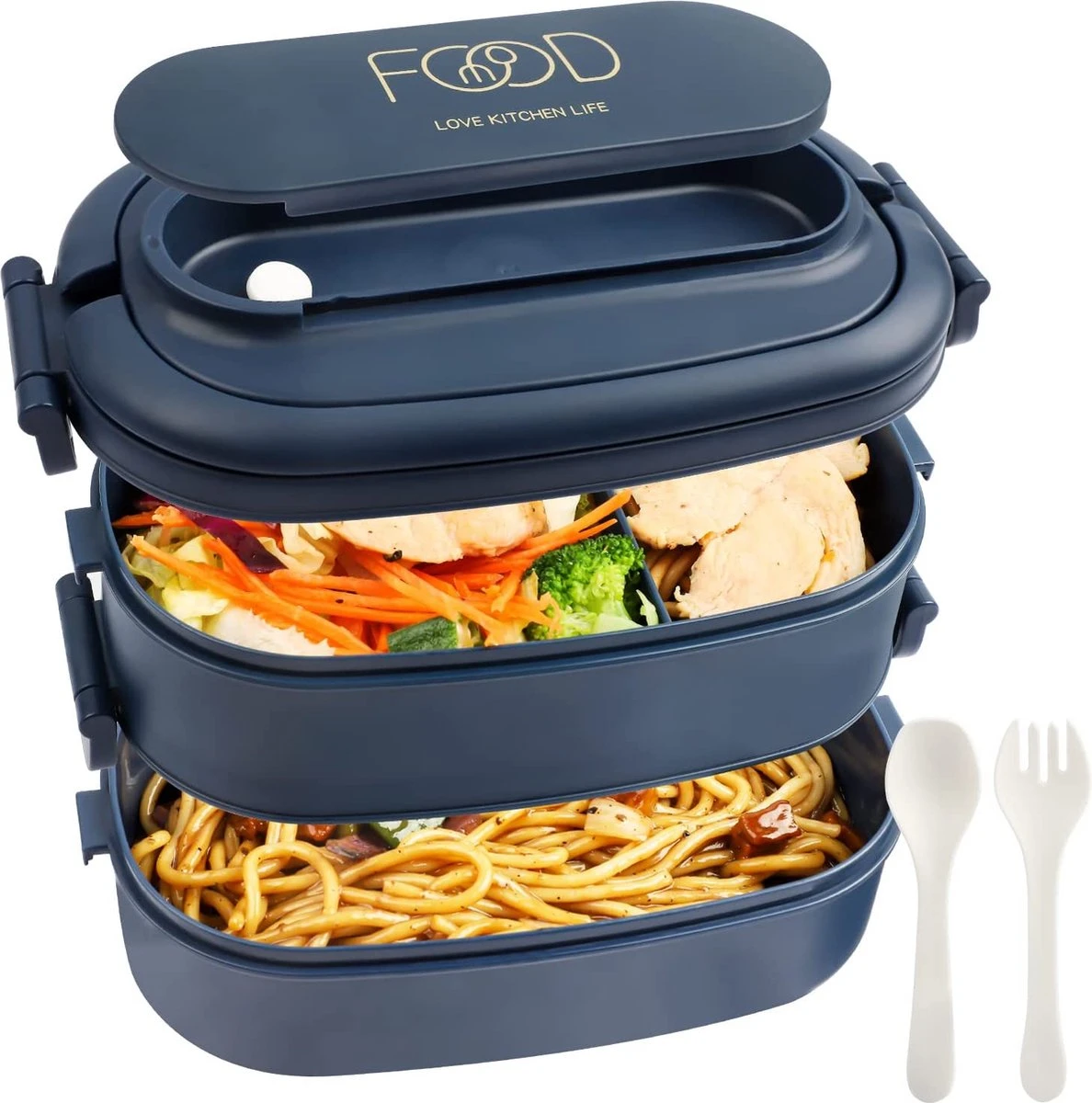 OITUGG Lunchbox Volwassenen: 2-laags Bento Box 1550 Ml Voor Mannen Vrouw - 3-vaks Lunchbox Met Bestek - BPA-vrije Plastic Lunchbox Geschikt Voor Kantoorschool - Magnetronbestendig Vaatwasmachinebestendig (blauw) 1 OITUGG Lunchbox Volwassenen: 2-laags Bento Box 1550 Ml Voor Mannen Vrouw - 3-vaks Lunchbox Met Bestek - BPA-vrije Plastic Lunchbox Geschikt Voor Kantoorschool - Magnetronbestendig Vaatwasmachinebestendig (blauw)