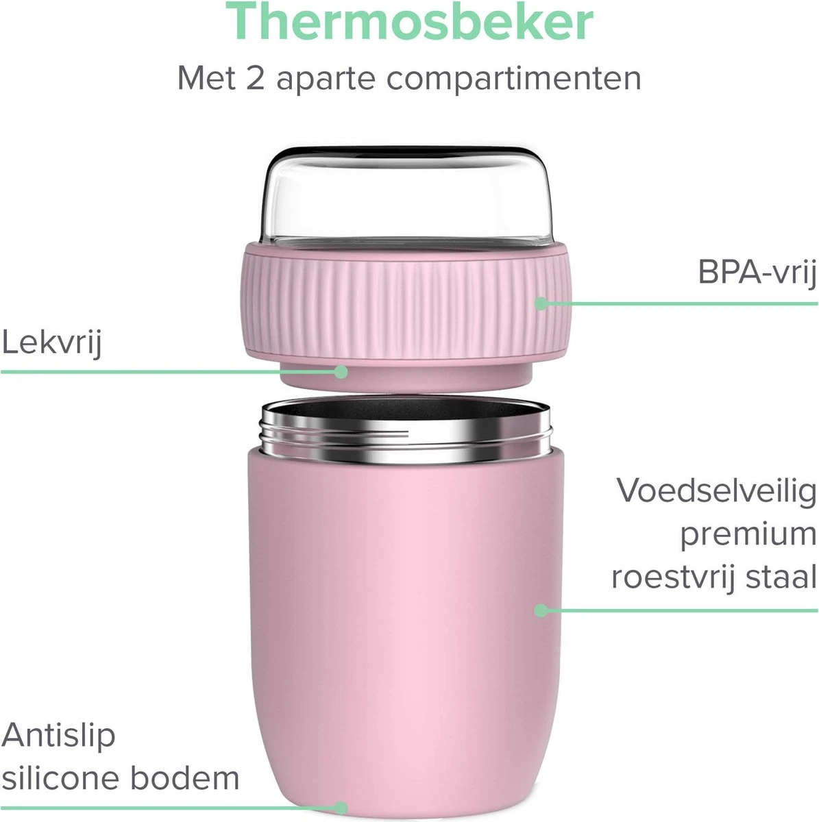 Coninx Thermos Lunchbox - Muesli Beker To Go - Isoleer Lunchpot - Yoghurtbeker To Go - Mueslibeker 840ml (600ml+240ml) - RVS / Roze 7 Coninx Thermos Lunchbox - Muesli Beker To Go - Isoleer Lunchpot - Yoghurtbeker To Go - Mueslibeker 840ml (600ml+240ml) - RVS / Roze - Afbeelding 7