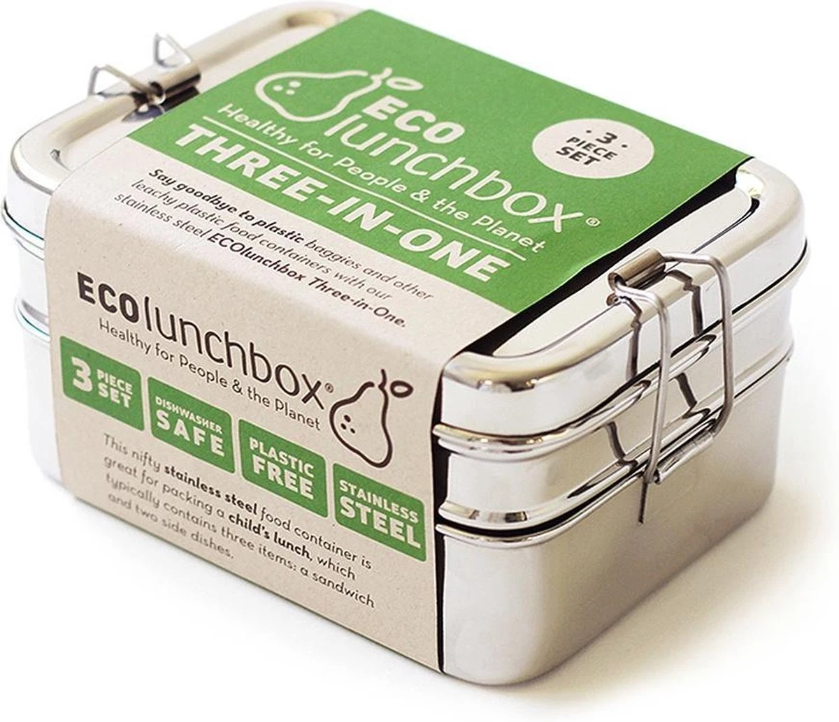 Eco Lunchbox - RVS - 3 Bakjes In 1 1 Eco Lunchbox - RVS - 3 Bakjes In 1