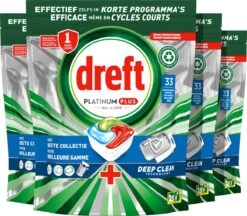 Dreft Platinum Plus All In One Deep Clean - Vaatwastabletten - Voordeelverpakking 4 X 33 Stuks