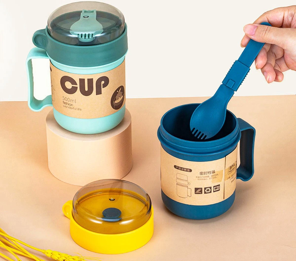 Soepbeker Magnetron 500ml- Milieuvriendelijk - Hitte Bestendige Beker - Lunchcontainer - Yoghurt To Go - Soepbeker To Go - Inclusief Lepel/vork - Donker Blauw 5 Soepbeker Magnetron 500ml- Milieuvriendelijk - Hitte Bestendige Beker - Lunchcontainer - Yoghurt To Go - Soepbeker To Go - Inclusief Lepel/vork - Donker Blauw - Afbeelding 5