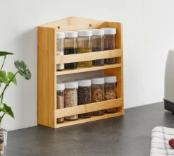 ACAZA Ophangbaar Kruidenrek Met 10 Glazen Kruidenpotjes, Spice Rack, Keuken Rek, Kruiden Organizer Voor Specerijen, Peper, Zout, 26 Cm Breed, Bamboe 8 ACAZA Ophangbaar Kruidenrek Met 10 Glazen Kruidenpotjes, Spice Rack, Keuken Rek, Kruiden Organizer Voor Specerijen, Peper, Zout, 26 Cm Breed, Bamboe -Mepal Shop 1200x1075