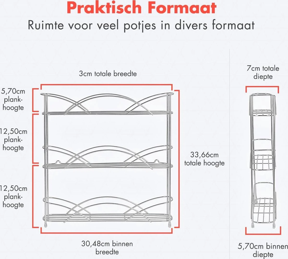 KitchenBrothers Kruidenrek - Staand - Voor 21 Potjes - 3 Laags - Chroom 5 KitchenBrothers Kruidenrek - Staand - Voor 21 Potjes - 3 Laags - Chroom - Afbeelding 5