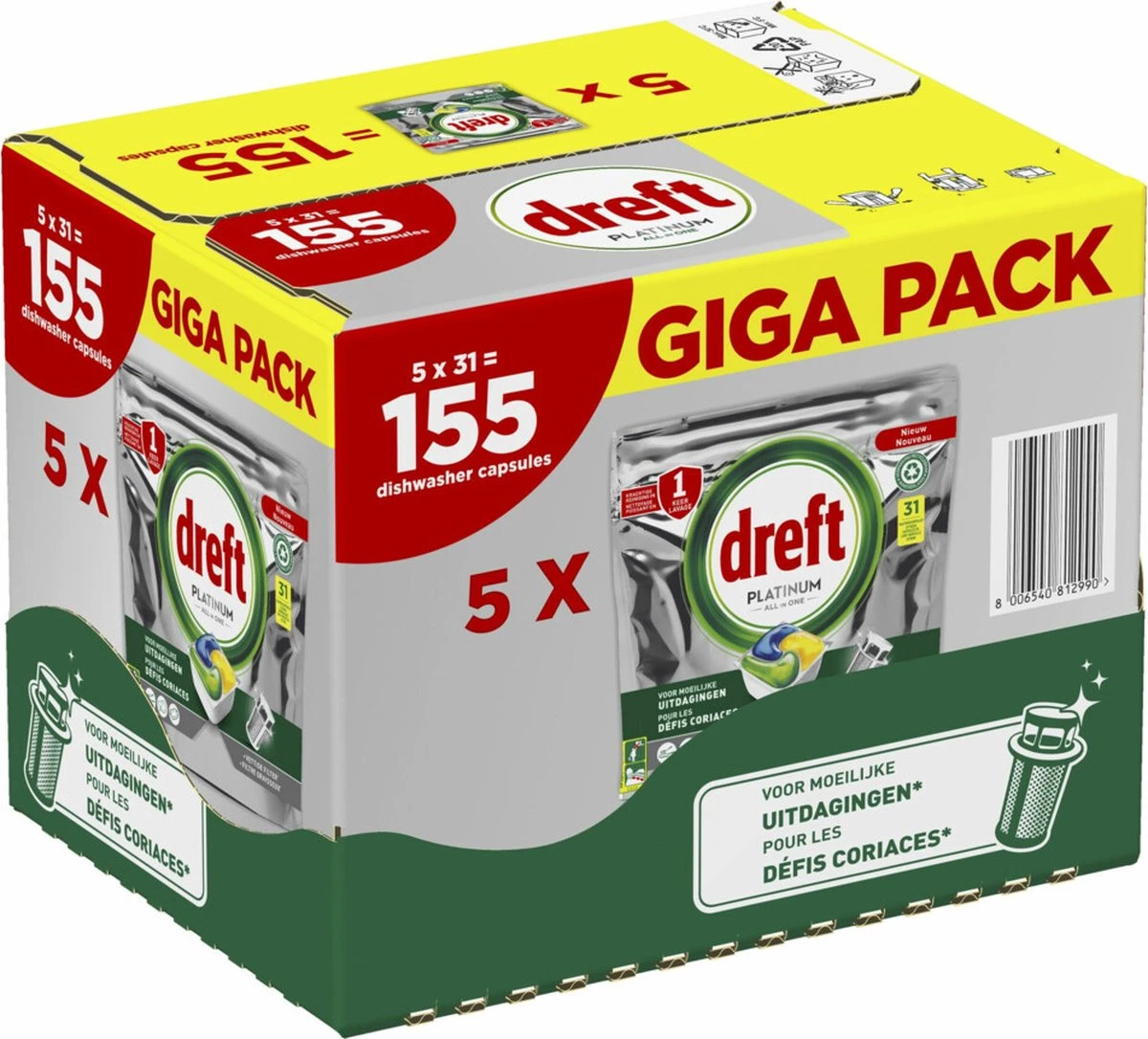 Dreft Platinum All In One Vaatwascapsules Citroen 155 Stuks 1 Dreft Platinum All In One Vaatwascapsules Citroen 155 Stuks