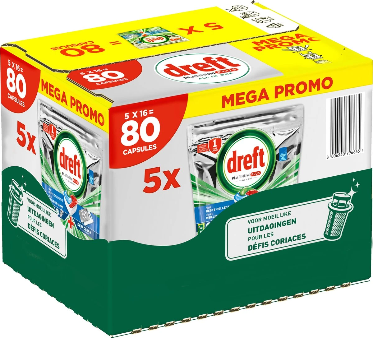 Dreft Platinum Plus All In One Deep Clean - Vaatwastabletten - Voordeelverpakking 5 X 16 Stuks 1 Dreft Platinum Plus All In One Deep Clean - Vaatwastabletten - Voordeelverpakking 5 X 16 Stuks