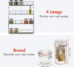 KitchenBrothers Ophangbaar Kruidenrek Voor 32 Kruidenpotjes - Spice Rack – Keuken Rek - Kruiden Organizer - Specerijen Opbergen - 4 Laags - 40 X 6.3 X 50 Cm - RVS 12 KitchenBrothers Ophangbaar Kruidenrek Voor 32 Kruidenpotjes - Spice Rack – Keuken Rek - Kruiden Organizer - Specerijen Opbergen - 4 Laags - 40 X 6.3 X 50 Cm - RVS -Mepal Shop 1200x1093