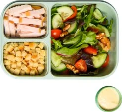 Lock&Lock Lunchbox - Bento Box - Salade Lunchbox - Met 3 Compartimenten - Met Dressing/Saus Bakje - Volwassenen En Kinderen - To Go - Lekvrij - BPA Vrij - 980 Ml - Groen -Mepal Shop 1200x1103
