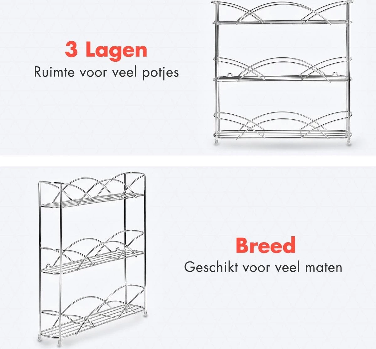 KitchenBrothers Kruidenrek - Staand - Voor 21 Potjes - 3 Laags - Chroom 4 KitchenBrothers Kruidenrek - Staand - Voor 21 Potjes - 3 Laags - Chroom - Afbeelding 4