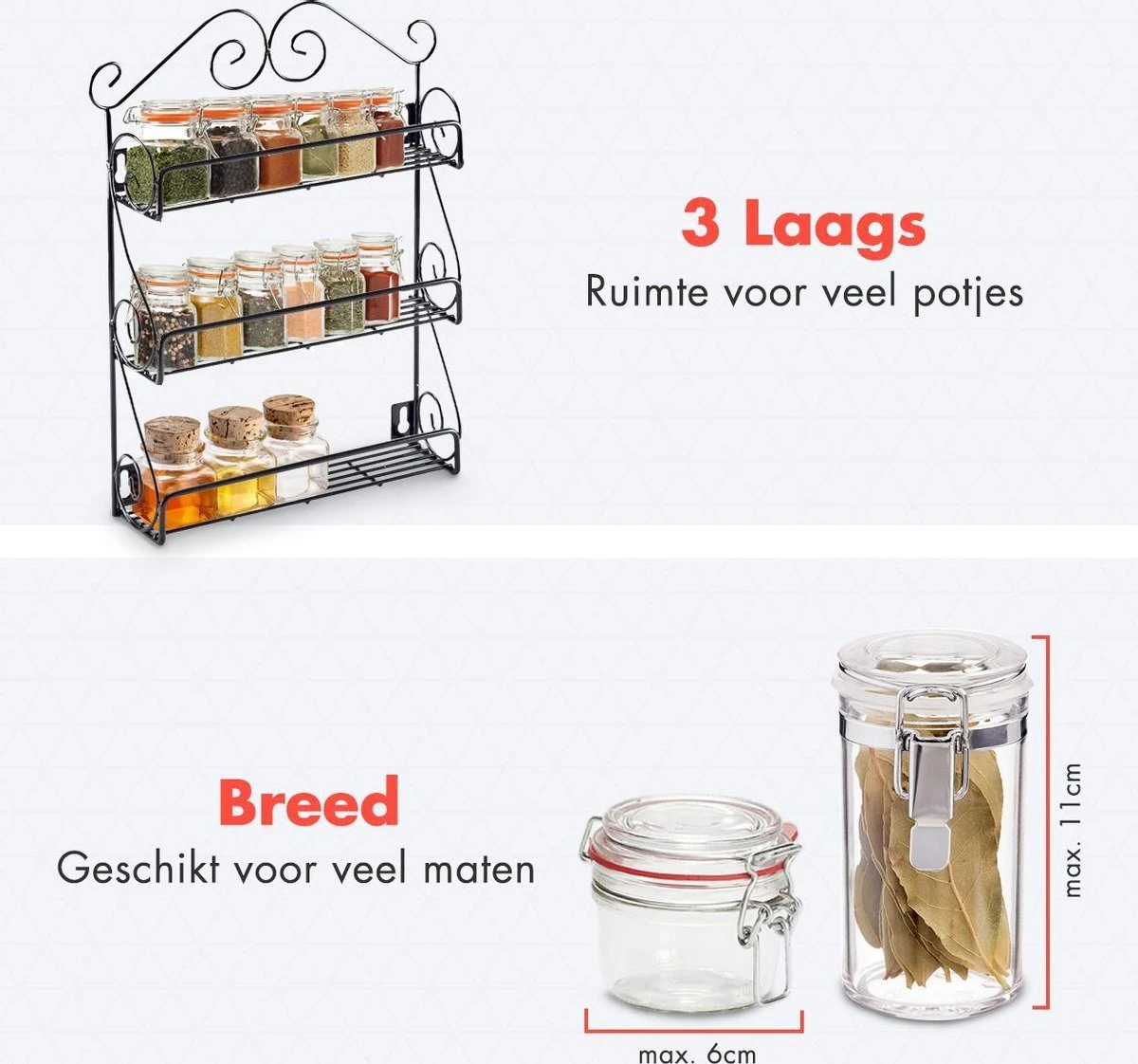 KitchenBrothers Kruidenrek - Staand En Ophangbaar - Voor 21 Potjes - 3 Laags - Metaal 4 KitchenBrothers Kruidenrek - Staand En Ophangbaar - Voor 21 Potjes - 3 Laags - Metaal - Afbeelding 4