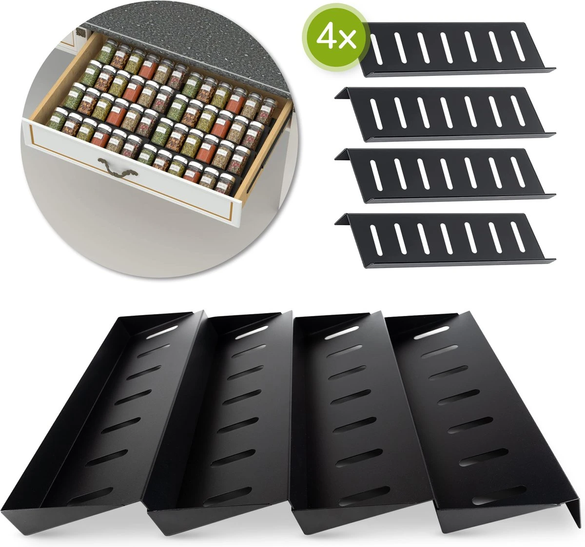 Kruidenrek Lade - Zwart - 4 Laags - Aluminium - Kruidenpotjes Opbergen 1 Kruidenrek Lade - Zwart - 4 Laags - Aluminium - Kruidenpotjes Opbergen