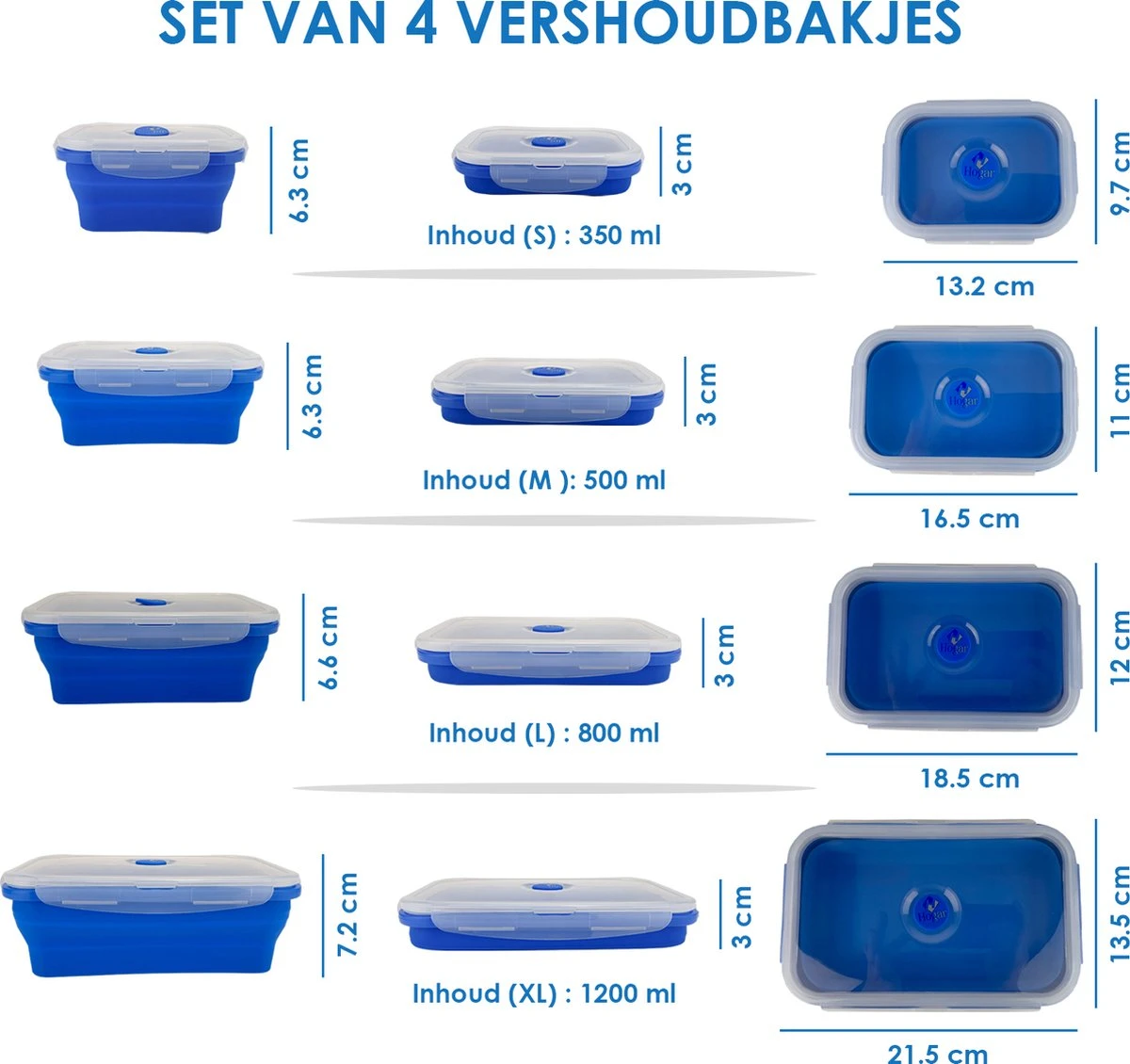 Hogar Vershoudbakjes - Meal Prep Bakjes - Diepvriesbakjes - Vershouddoos - Vershoudbakjes Set Met Deksel – Inklapbaar - 4 Stuks - Anti Lek Deksel - BPA Vrij Siliconen 4 Hogar Vershoudbakjes - Meal Prep Bakjes - Diepvriesbakjes - Vershouddoos - Vershoudbakjes Set Met Deksel – Inklapbaar - 4 Stuks - Anti Lek Deksel - BPA Vrij Siliconen - Afbeelding 4