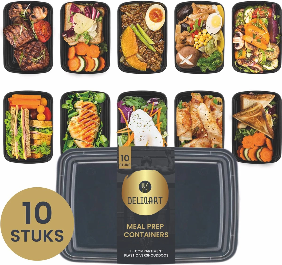Meal Prep Bakjes - 10 Stuks - 1 Compartiment - Vershoudbakjes - Meal Prep - 1L - Magnetron Bakjes Met Deksel - Vershouddoos 1 Meal Prep Bakjes - 10 Stuks - 1 Compartiment - Vershoudbakjes - Meal Prep - 1L - Magnetron Bakjes Met Deksel - Vershouddoos