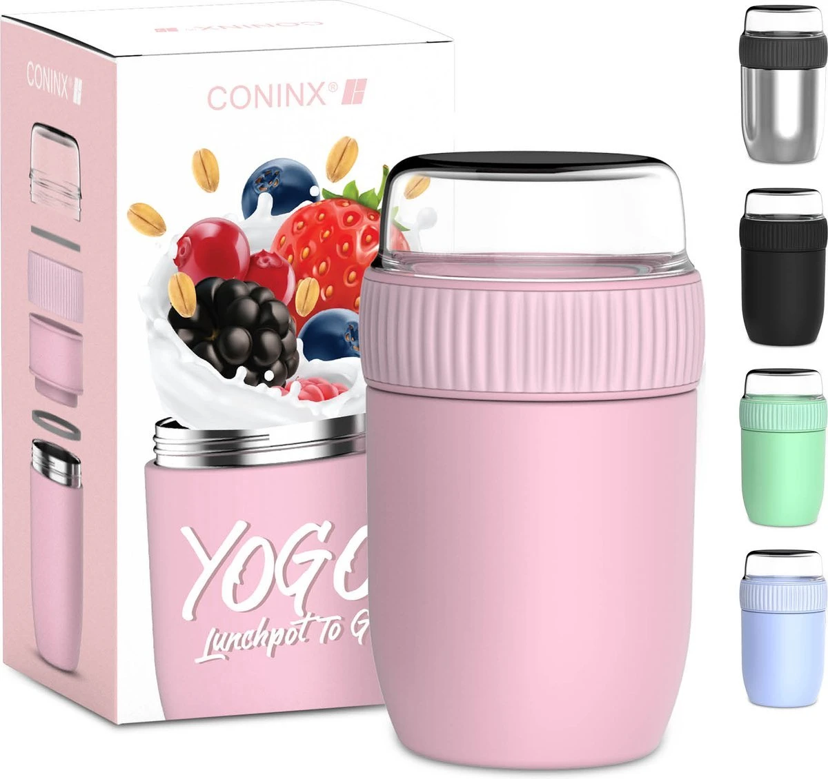 Coninx Thermos Lunchbox - Muesli Beker To Go - Isoleer Lunchpot - Yoghurtbeker To Go - Mueslibeker 840ml (600ml+240ml) - RVS / Roze 1 Coninx Thermos Lunchbox - Muesli Beker To Go - Isoleer Lunchpot - Yoghurtbeker To Go - Mueslibeker 840ml (600ml+240ml) - RVS / Roze