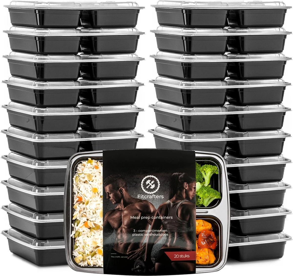 Meal Prep Bakjes - 20 Stuks - 3 Compartimenten - Lunchbox - Diepvriesbakjes - Vershoudbakjes - Plastic Bakjes Met Deksel - Magnetron Bakjes Met Deksel - Meal Prep - Vershouddoos - 1L - BPA Vrij - Fitcrafters 1 Meal Prep Bakjes - 20 Stuks - 3 Compartimenten - Lunchbox - Diepvriesbakjes - Vershoudbakjes - Plastic Bakjes Met Deksel - Magnetron Bakjes Met Deksel - Meal Prep - Vershouddoos - 1L - BPA Vrij - Fitcrafters