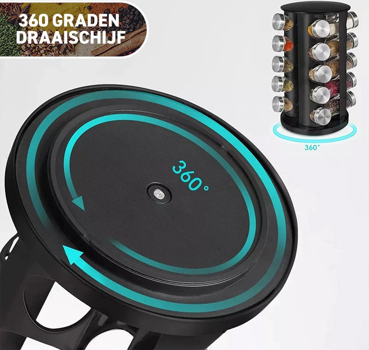 Merkloos Draaibaar Kruidenrek Met 20 Kruidenpotjes - Kruidenrek Staand - Aanrecht Organiser - Glazen Potjes Met Deksel - Inclusief 32 Etiketten En 1 Uitwisbare Stift - Ronde Afwerking - Zwart 5 Merkloos Draaibaar Kruidenrek Met 20 Kruidenpotjes - Kruidenrek Staand - Aanrecht Organiser - Glazen Potjes Met Deksel - Inclusief 32 Etiketten En 1 Uitwisbare Stift - Ronde Afwerking - Zwart - Afbeelding 5