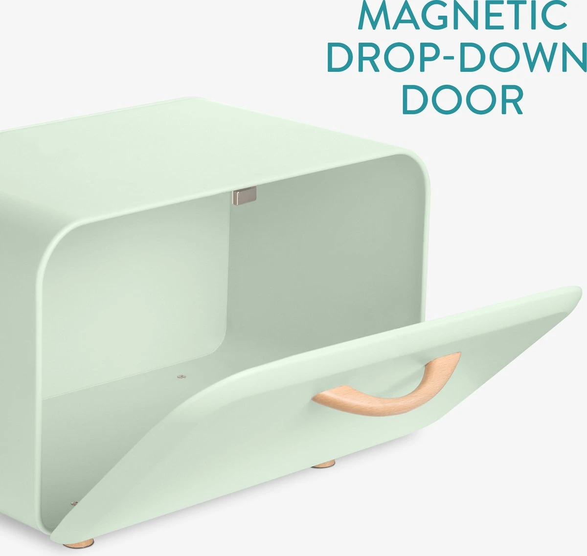 Navaris Metalen Broodtrommel Met Klapdeksel - Vershouddoos Voor Brood - 35 X 24 X 23 Cm - Van Ijzer Met Houten Details In Mintgroen 2 Navaris Metalen Broodtrommel Met Klapdeksel - Vershouddoos Voor Brood - 35 X 24 X 23 Cm - Van Ijzer Met Houten Details In Mintgroen - Afbeelding 2