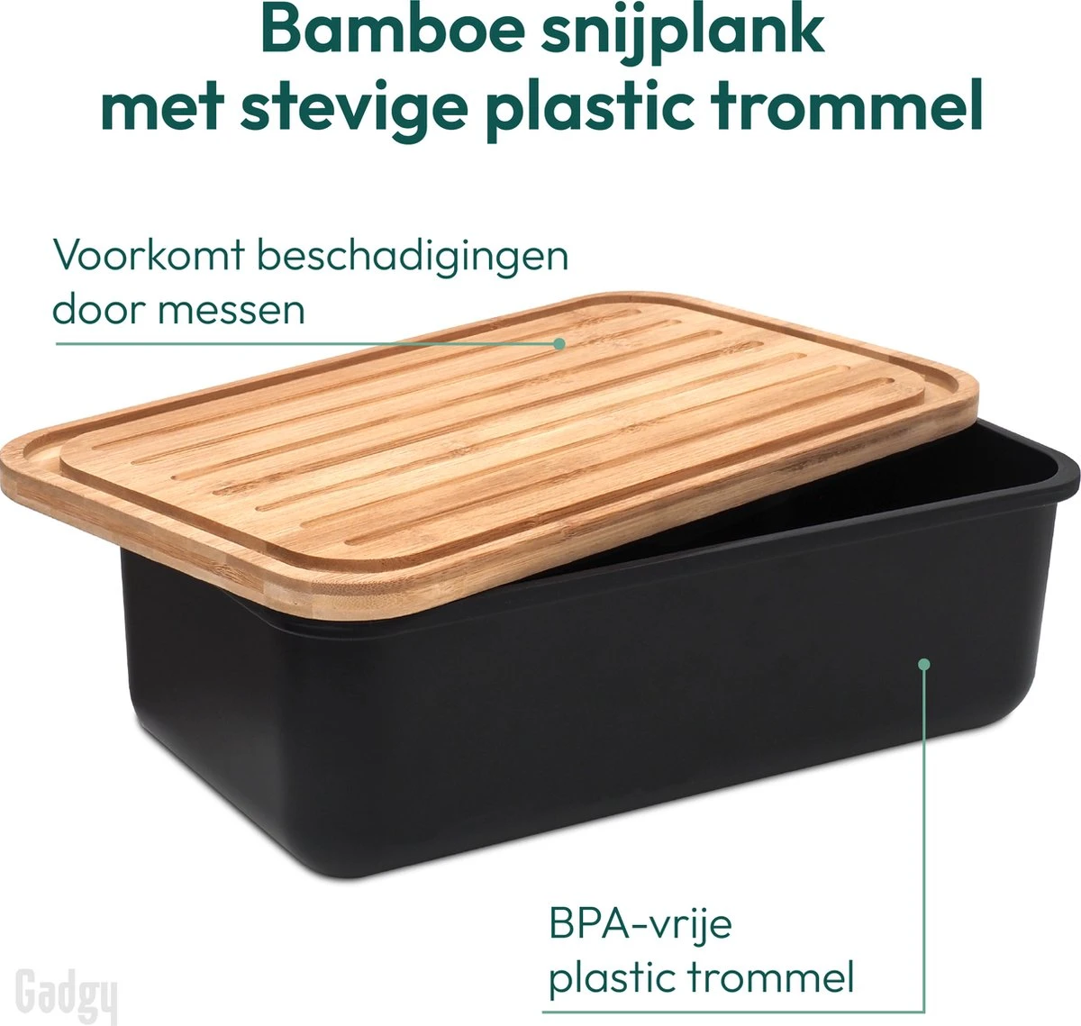 Gadgy Broodtrommel Met Bamboe Deksel – Brooddoos Met Snijplank - 36x19.5x11.5 Cm- Zwart 6 Gadgy Broodtrommel Met Bamboe Deksel – Brooddoos Met Snijplank - 36x19.5x11.5 Cm- Zwart - Afbeelding 6