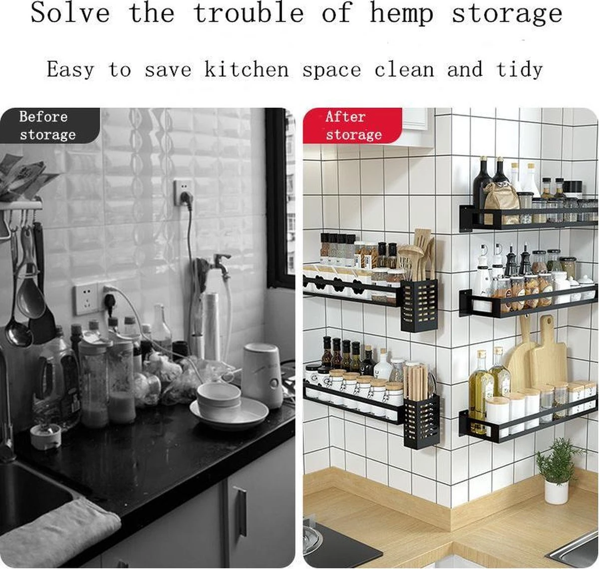 Merkloos Kruidenrek / Opbergrek - RVS - Perforatievrij Aan De Muur Gemonteerd - 50x13x6 Cm - Zwart 4 Merkloos Kruidenrek / Opbergrek - RVS - Perforatievrij Aan De Muur Gemonteerd - 50x13x6 Cm - Zwart - Afbeelding 4