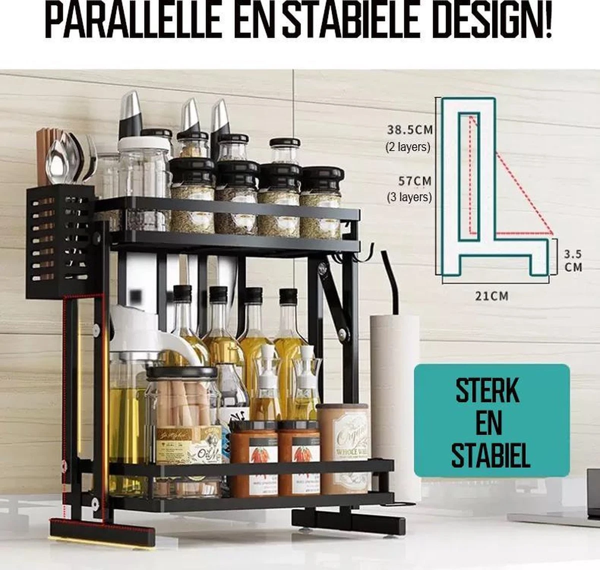 TammaT - Kruidenrek - Kruidenrek Staand - Inklapbare Keukenrek - 3-laags 35x21x56,5CM - Keuken Organizer - Aanrecht Organizer - Keuken Opslag - Roestvrij Staal - Opbergrek - Keuken Organizers - Roestvrij En Krasvrij 10 TammaT - Kruidenrek - Kruidenrek Staand - Inklapbare Keukenrek - 3-laags 35x21x56,5CM - Keuken Organizer - Aanrecht Organizer - Keuken Opslag - Roestvrij Staal - Opbergrek - Keuken Organizers - Roestvrij En Krasvrij - Afbeelding 10