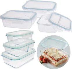 Cheqo® Stevige Glazen - Vershoudbakjes - Meal Prep Bakjes - Lunchbox - Diepvriesbakjes - Vershouddoos - Magnetron Bakjes Met Deksel - Geschikt Voor Oven En Magnetron - Glas - 3 Stuks