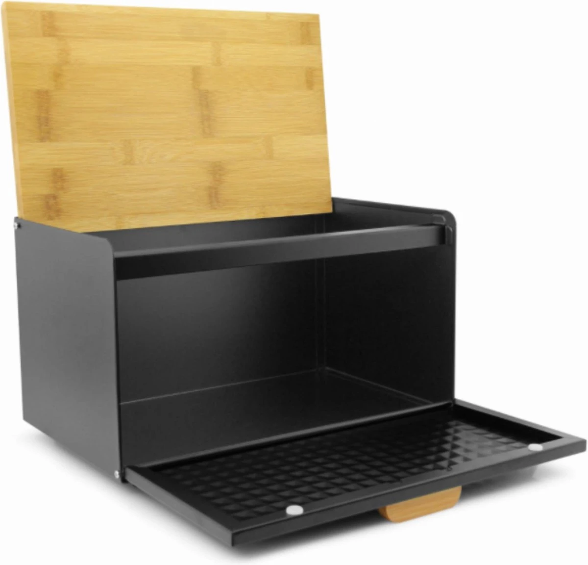 Luxe Broodtrommel Zwart Met Bamboe - Brood Bewaardoos - 36x21x21CM - Rechthoekig 4 Luxe Broodtrommel Zwart Met Bamboe - Brood Bewaardoos - 36x21x21CM - Rechthoekig - Afbeelding 4