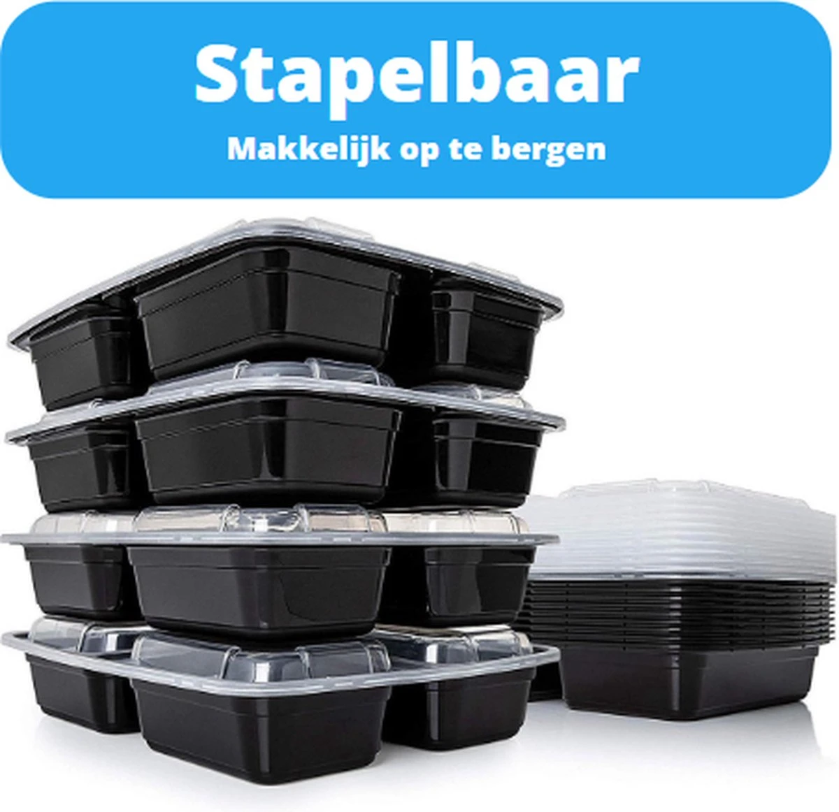 Meal Prep Bakjes - 6 Stuks - 3 Compartimenten - Vershoudbakjes - Meal Prep - 1L - Magnetron Bakjes Met Deksel - Vershouddoos 8 Meal Prep Bakjes - 6 Stuks - 3 Compartimenten - Vershoudbakjes - Meal Prep - 1L - Magnetron Bakjes Met Deksel - Vershouddoos - Afbeelding 8