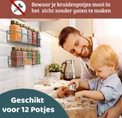 Alternative view of Mmoods Kruidenrek Ophangbaar Zonder Boren - 2 Laags Voor 16 Kruidenpotjes - Speciaal Voor Muur, Wandkast, Kastdeur - Hangende Kruidenorganizer Keuken - Keukenaccessoires