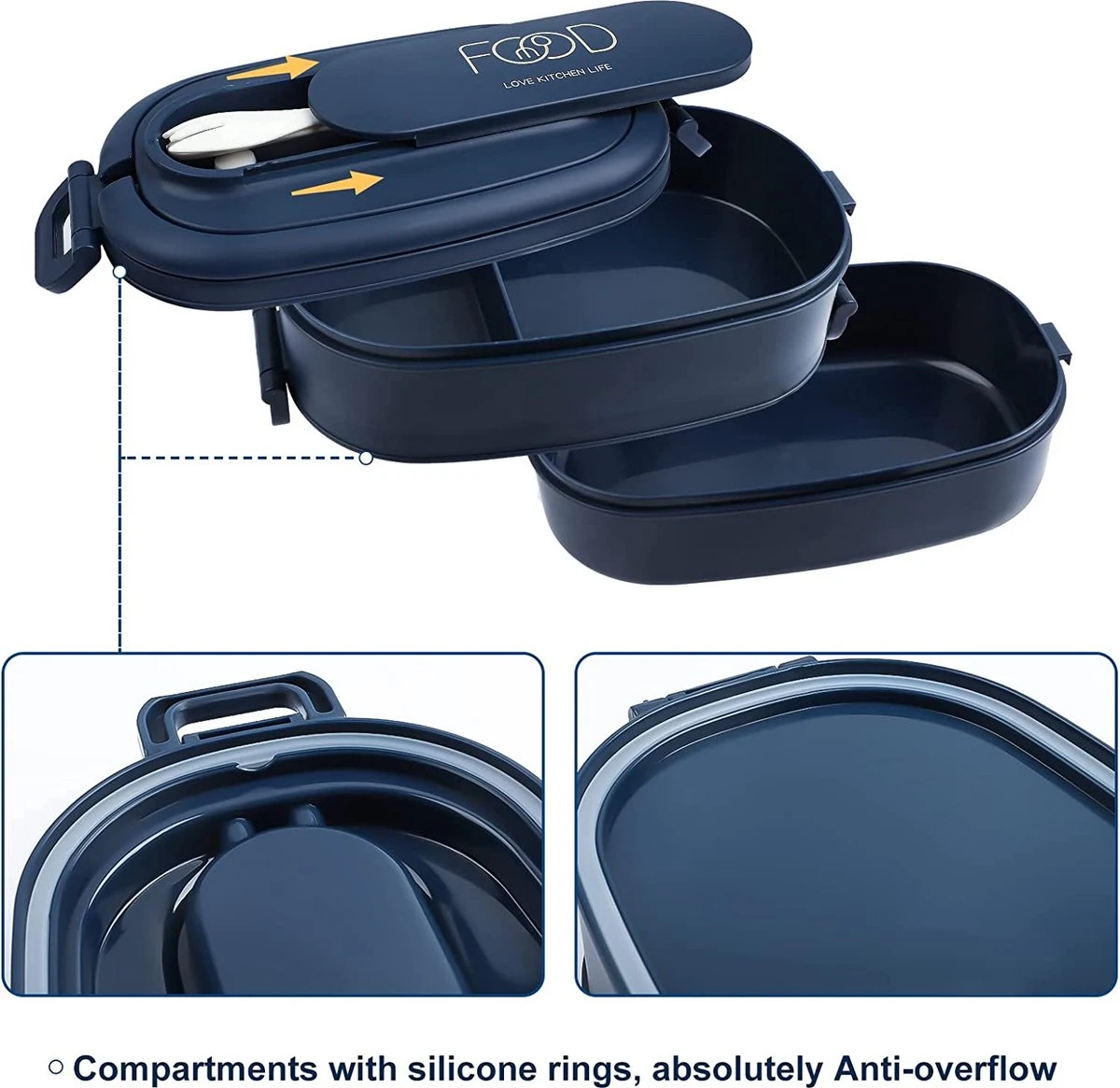 OITUGG Lunchbox Volwassenen: 2-laags Bento Box 1550 Ml Voor Mannen Vrouw - 3-vaks Lunchbox Met Bestek - BPA-vrije Plastic Lunchbox Geschikt Voor Kantoorschool - Magnetronbestendig Vaatwasmachinebestendig (blauw) 6 OITUGG Lunchbox Volwassenen: 2-laags Bento Box 1550 Ml Voor Mannen Vrouw - 3-vaks Lunchbox Met Bestek - BPA-vrije Plastic Lunchbox Geschikt Voor Kantoorschool - Magnetronbestendig Vaatwasmachinebestendig (blauw) - Afbeelding 6