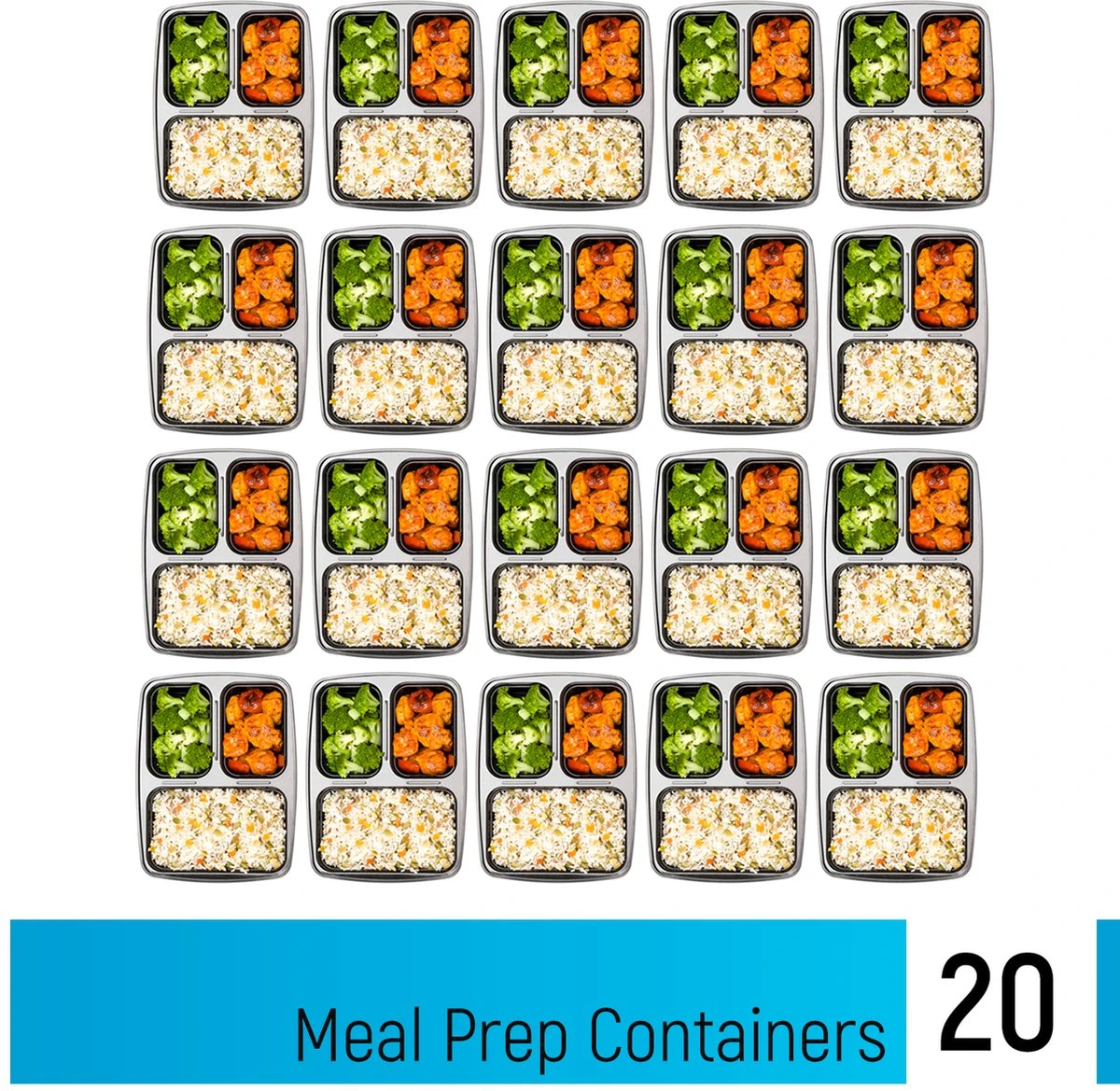 Meal Prep Bakjes - 20 Stuks - 3 Compartimenten - Lunchbox - Diepvriesbakjes - Vershoudbakjes - Plastic Bakjes Met Deksel - Magnetron Bakjes Met Deksel - Meal Prep - Vershouddoos - 1L - BPA Vrij - Fitcrafters 4 Meal Prep Bakjes - 20 Stuks - 3 Compartimenten - Lunchbox - Diepvriesbakjes - Vershoudbakjes - Plastic Bakjes Met Deksel - Magnetron Bakjes Met Deksel - Meal Prep - Vershouddoos - 1L - BPA Vrij - Fitcrafters - Afbeelding 4